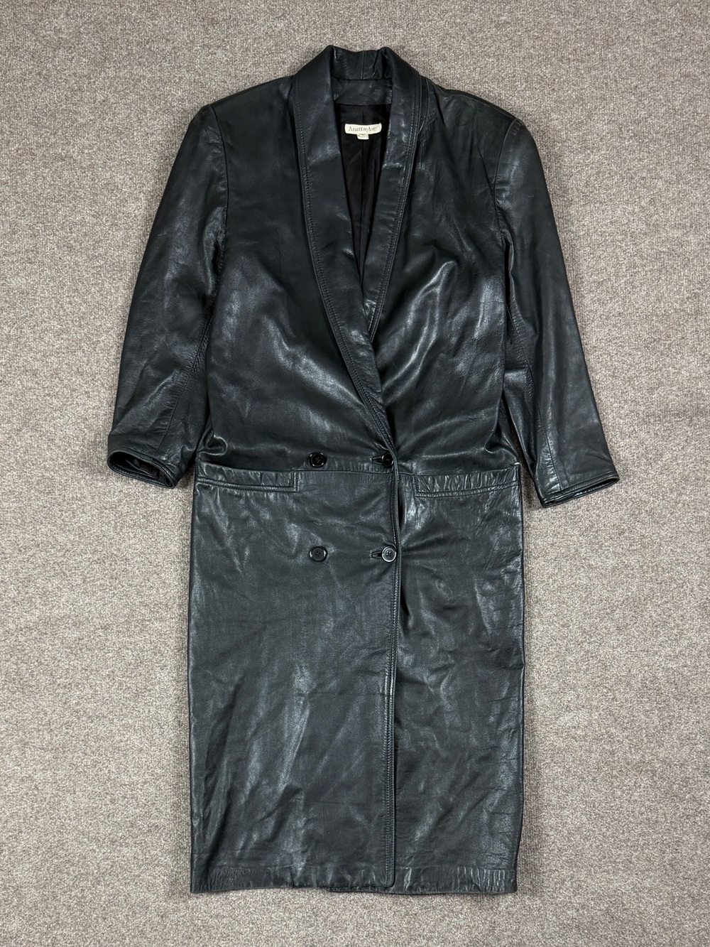 Vintage Ann Taylor Black Leather Double Breasted Long Coat Women’s Small 80s 90s